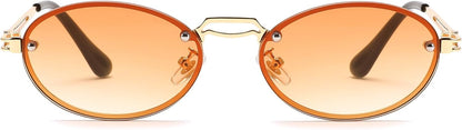 002gold/Gradual Tea / 55 Millimeters | B0DGPQ2BTK | FEISEDY Retro Oval Sunglasses for Women Men Trendy Sun Glasses Classic Metal Shades UV400 Protection B0245