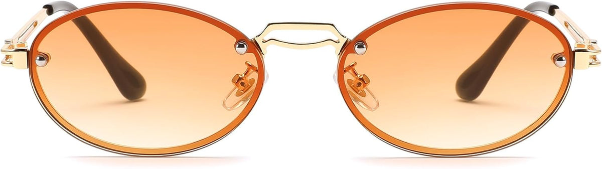 002gold/Gradual Tea / 55 Millimeters | B0DGPQ2BTK | FEISEDY Retro Oval Sunglasses for Women Men Trendy Sun Glasses Classic Metal Shades UV400 Protection B0245