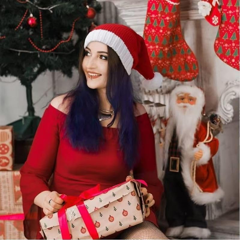 商品图片 9 | B0FWRJTSBJ | Santa Hats Adult & Kids, Christmas Hat with Pom Pom - Stretchy Knit Beanie, Soft Warm Acrylic Winter Hat for Xmas Party