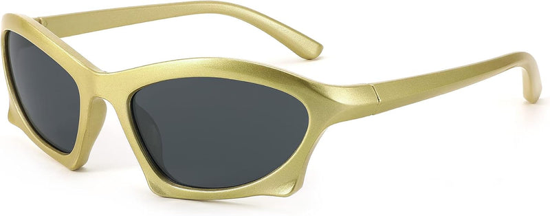 002 Yellow Frame/Gray Lens / 56 Millimeters | B0BFKZYSFX | FEISEDY Wrap Around Fashion Sunglasses for Women Men Vintage Trendy Y2K Sunglasses Cool Bat Sport Sun Glasses B2335