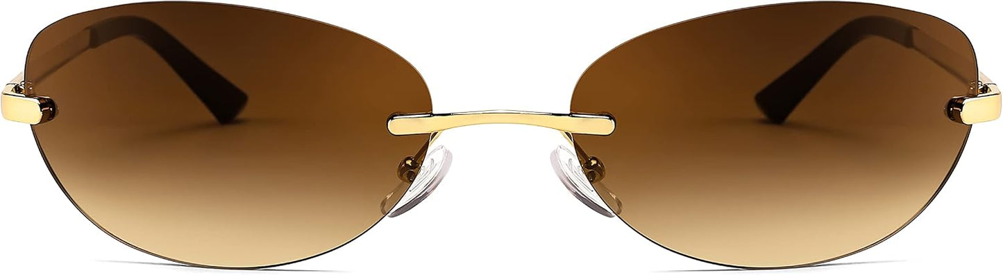 商品图片 17 | B0BZPBKFF1 | FEISEDY Trendy Rimless Oval Sunglasses for Women Men Retro 90s Eyewear Frame Y2K Glasses B2393