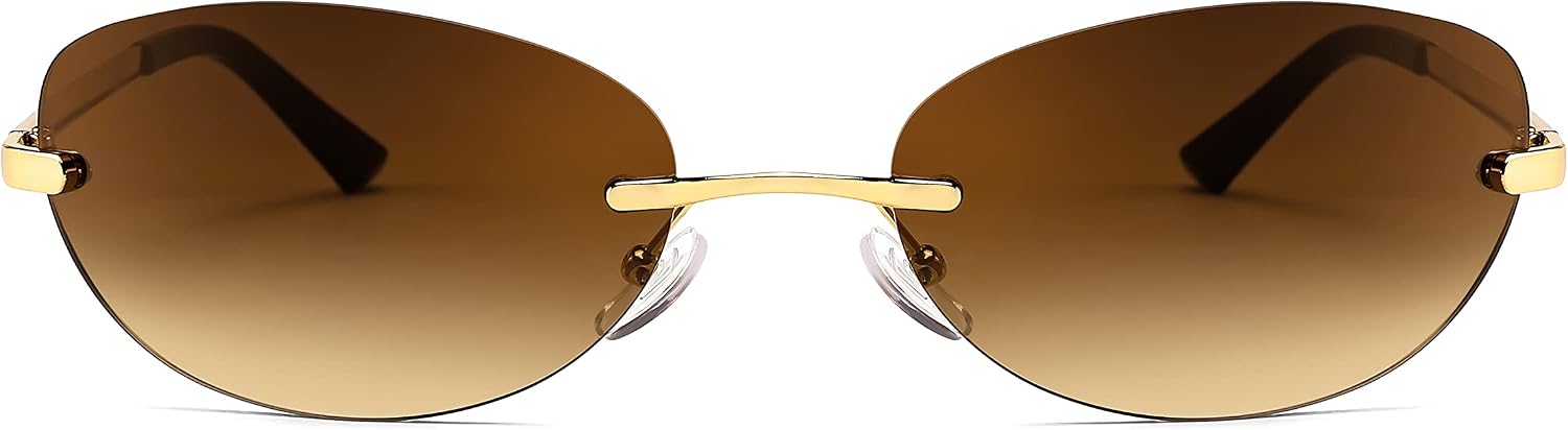 商品图片 17 | B0BZPBKFF1 | FEISEDY Trendy Rimless Oval Sunglasses for Women Men Retro 90s Eyewear Frame Y2K Glasses B2393