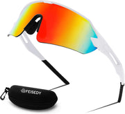 005 White | Red Lens / 60mm | B0BQLX51ML | FEISEDY Sports Sunglasses for Men and Women, UV400 Protection Outdoor Cycling Driving Fishing Glasses B2987