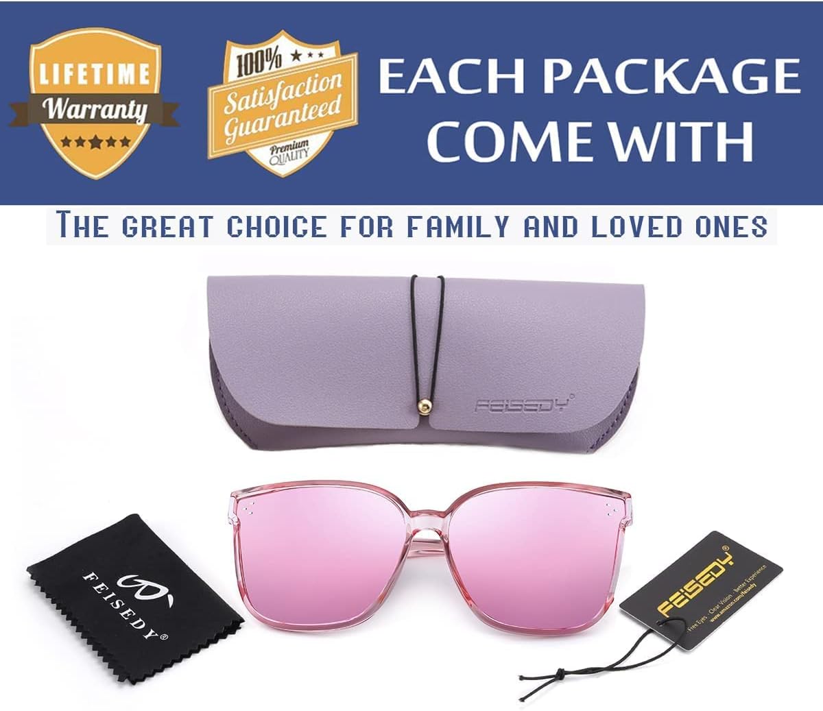 商品图片 57 | B0871BKMTN | FEISEDY Oversized Polarized Sunglasses - UV400 Protection, Square Fashion Sun Glasses for Outdoor & Daily B2600