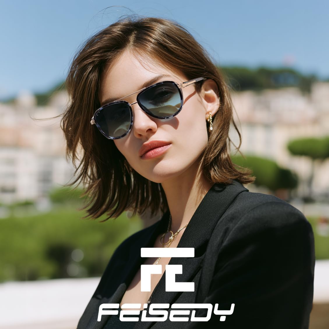 商品图片 33 | B0FPQ6L6K1 | FEISEDY Retro Polarized Aviator Sunglasses for Women Men B0259