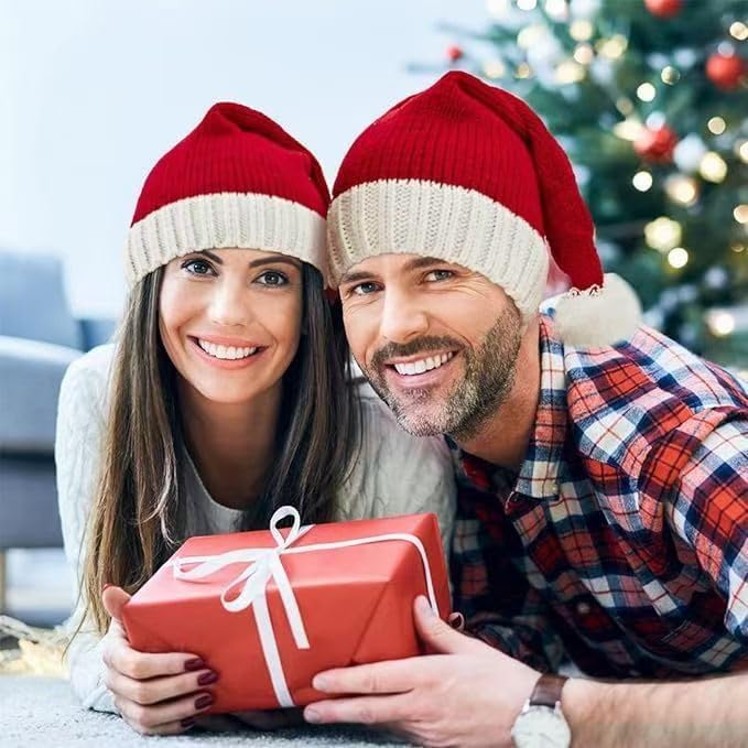 商品图片 11 | B0FWRJTSBJ | Santa Hats Adult & Kids, Christmas Hat with Pom Pom - Stretchy Knit Beanie, Soft Warm Acrylic Winter Hat for Xmas Party
