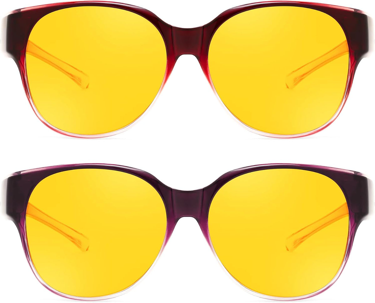 ÉÌƷͼƬ 24 | B0FX4NQCGM | FEISEDY 2Pack Night Driving Glasses Over Glasses with Yellow Lenses Fit Over Polarized Nighttime Sunglasses B0331