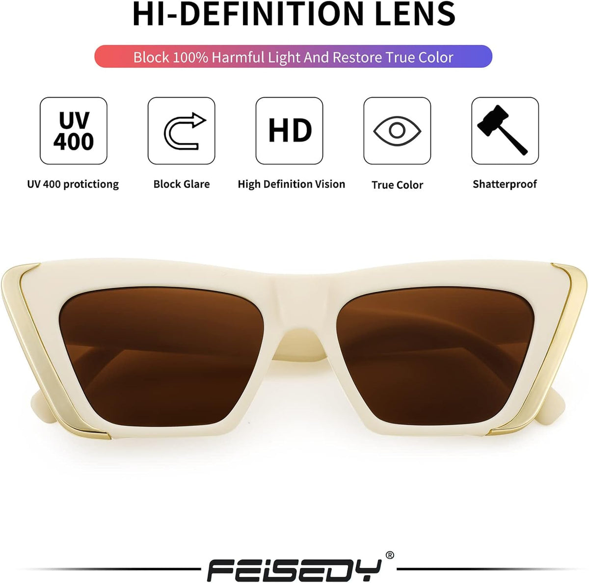 ÉÌƷͼƬ 19 | B0BFJ162P8 | FEISEDY Retro Sunglasses for Women Men Vintage Cat Eye Fashion Metal Square 70s Frame Classic UV Protection Sun Glasses B2966