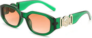 011green Frame/Reddish Brown Gradient Lens / 54 Millimeters | B0DKND259R | FEISEDY Retro Trendy Rectangle Sunglasses Women Men Narrow Shades B2322