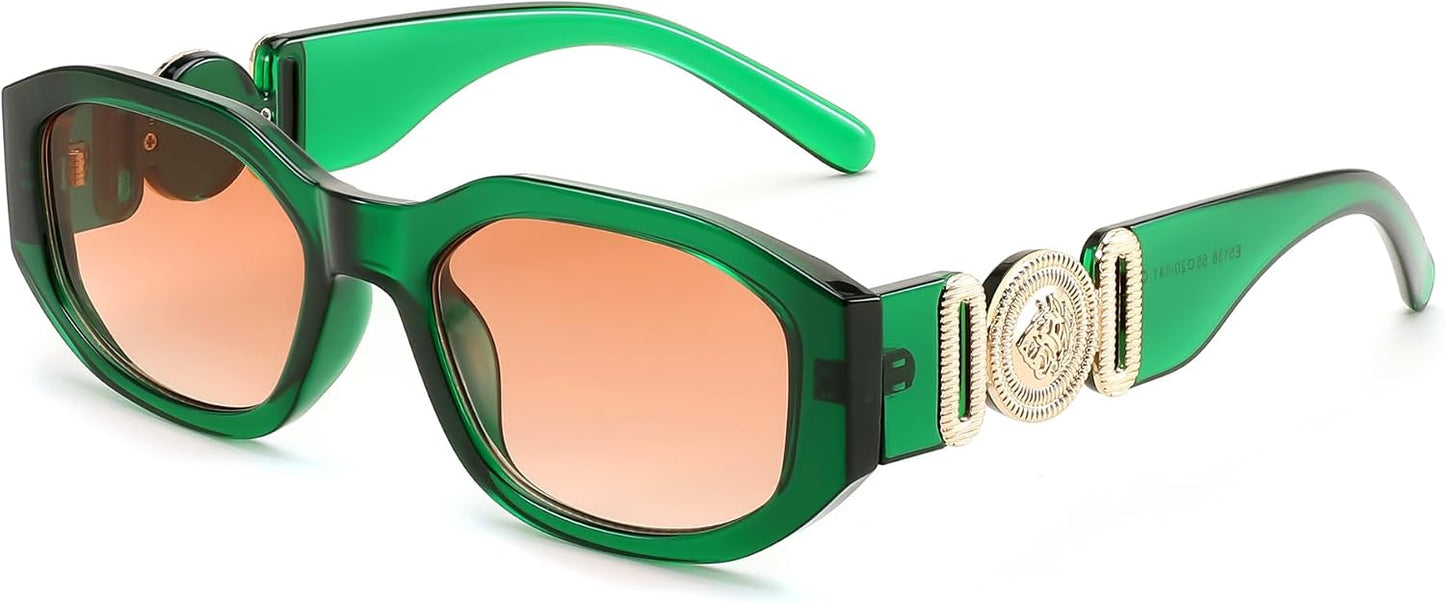 011green Frame/Reddish Brown Gradient Lens / 54 Millimeters | B0DKND259R | FEISEDY Retro Trendy Rectangle Sunglasses Women Men Narrow Shades B2322