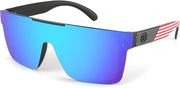Polarized Blue Mirrored Lenses With American Flag Temples 004 / 72 Millimeters | B0BZ4NYWHN | FEISEDY Polarized Sunglasses for Men, Z87 Oversized Square Flat Top B2990