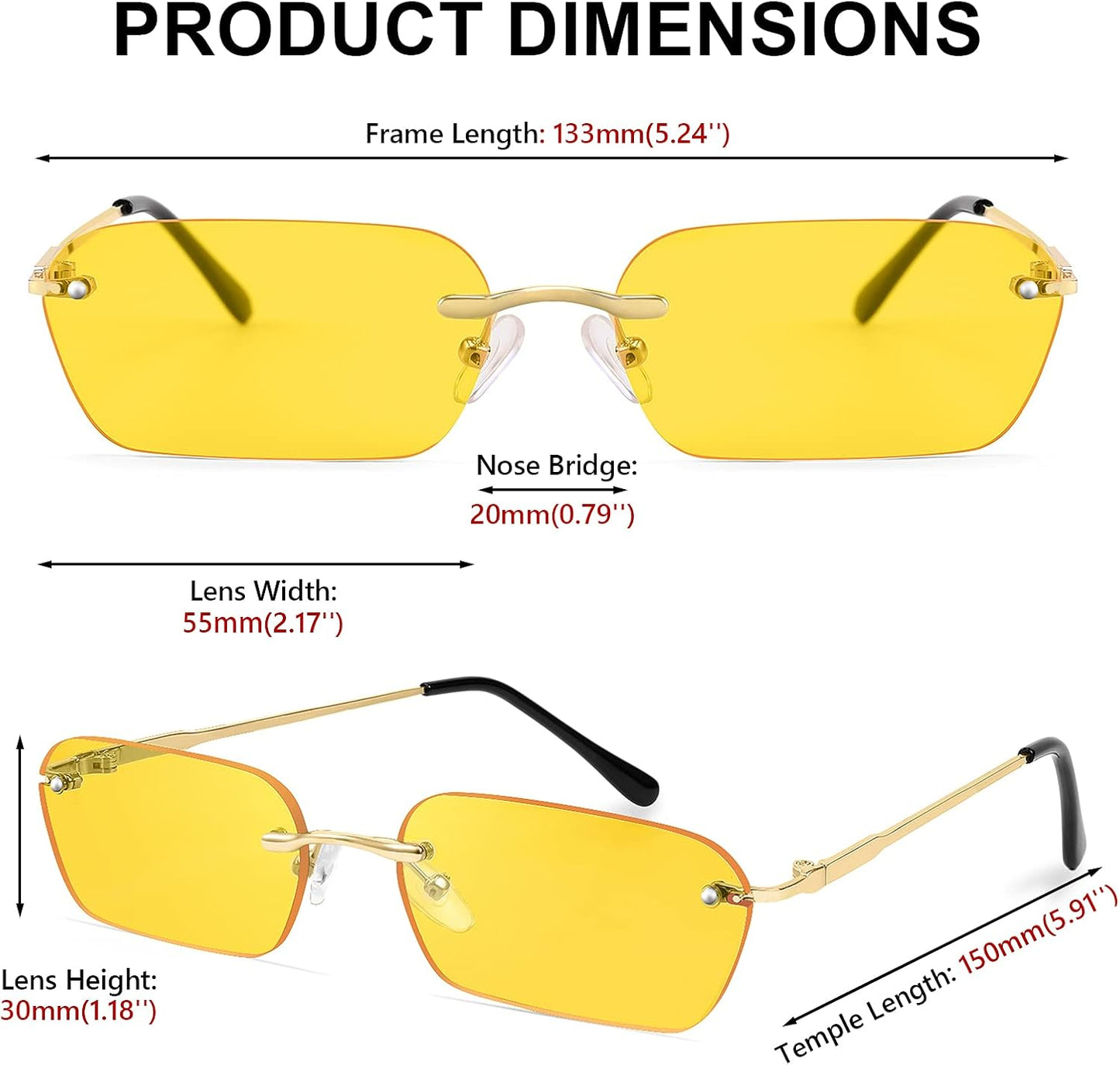 商品图片 32 | B0CY2Q4VW1 | FEISEDY Rimless Sunglasses Y2K Retro Small Narrow Rectangle Shades B2643
