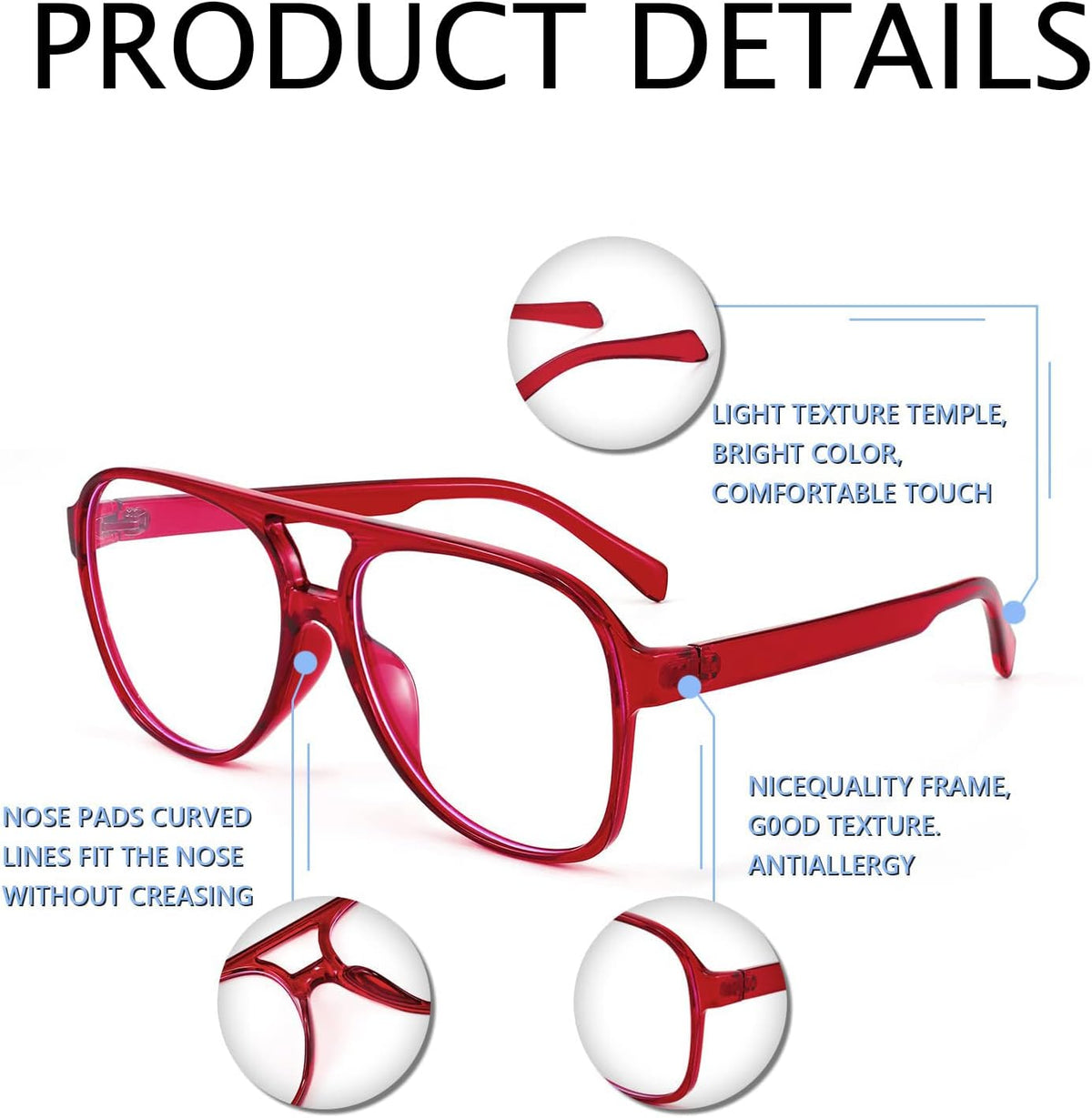 ÉÌƷͼƬ 10 | B09WZY6VWN | FEISEDY 70s Aviator Glasses Frame Blue Light Blocking Glasses Oversized Square Computer Glasses Women Men B2888