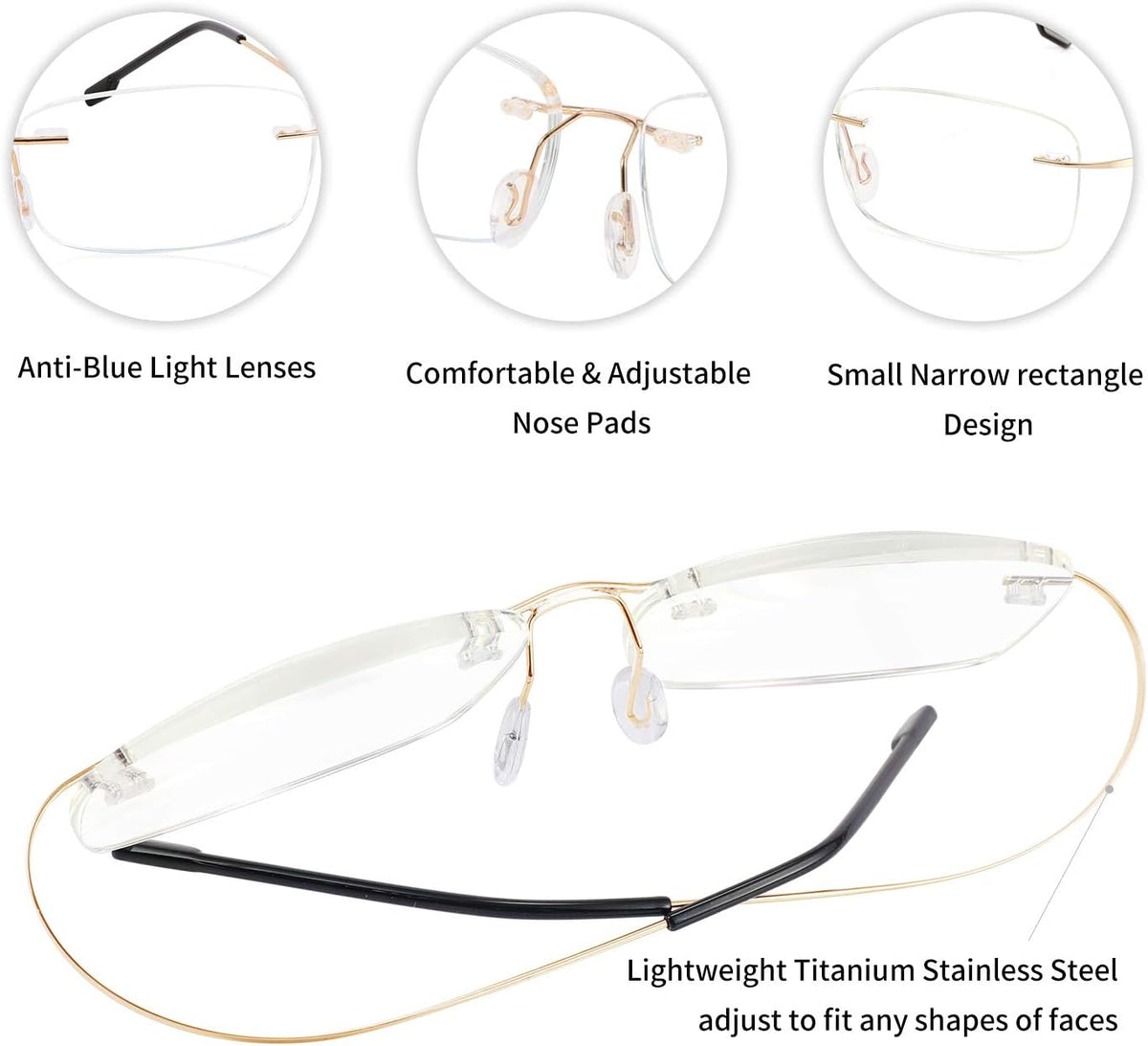 ÉÌƷͼƬ 19 | B08LNLRPLD | FEISEDY Lightweight Rimless Titanium Stainless Steel Anti-Blue Light Reading Glasses B2686