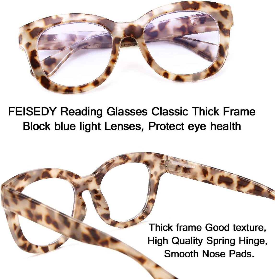 商品图片 23 | B082SVW71F | FEISEDY Retro Reading Glasses Thick Square Big Frame Blue Light Blocking Lens Anti Glare Digital Eyestrain B2534