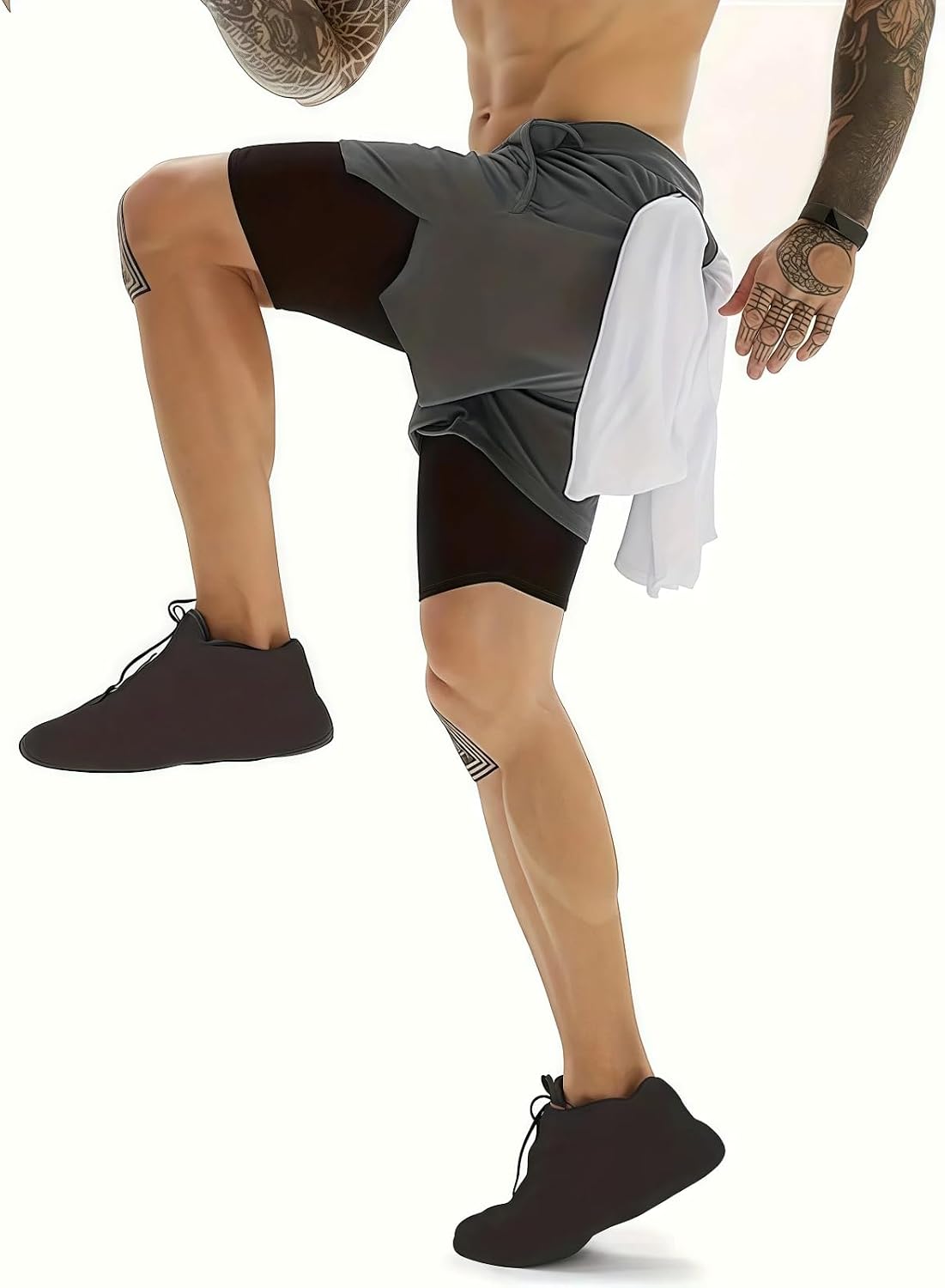 商品图片 4 | B0GPQCBRVC | Men's 2-in-1 Running Shorts with Phone Pockets - Quick Dry Gym & Workout Shorts for Athletic Men Grey