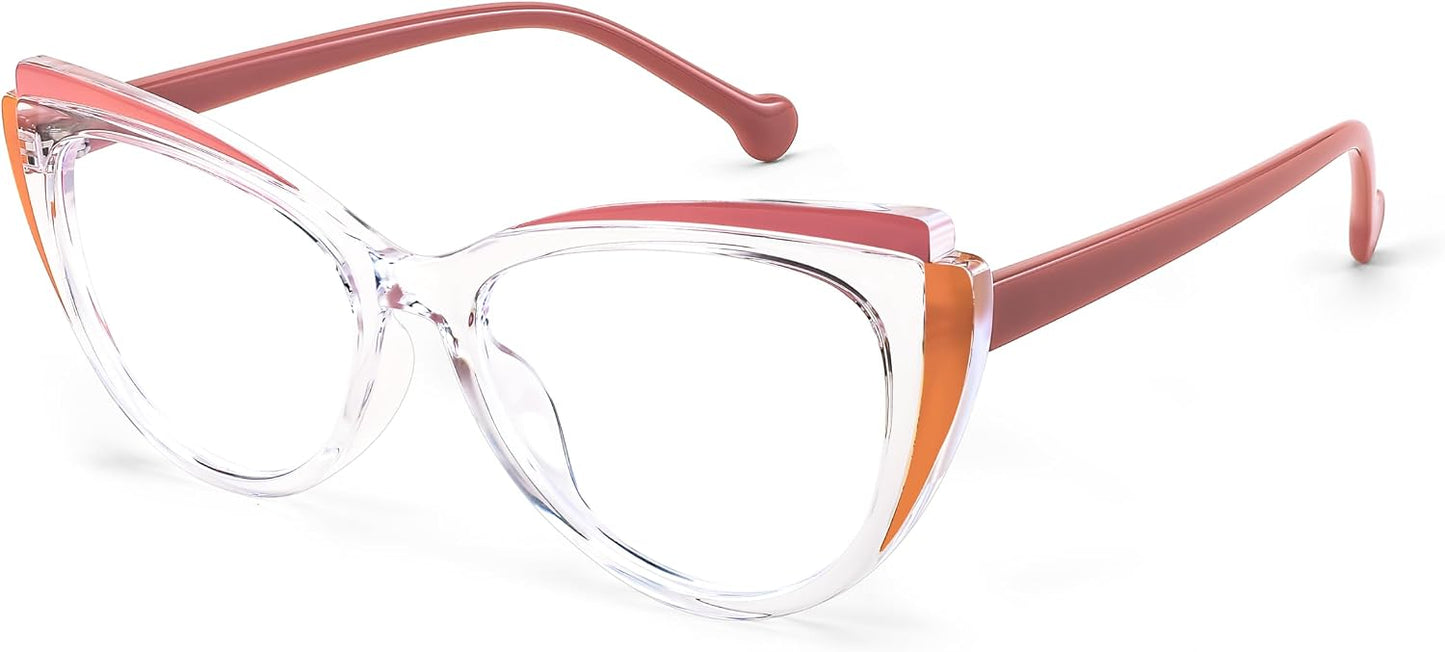 Transparent+orange / 53 Millimeters | B0CGNMJTL2 | FEISEDY Women Cateye Blue Light Blocking Glasses Fake Nerd Clear Computer Eyewear TR Fashion Frame B0040