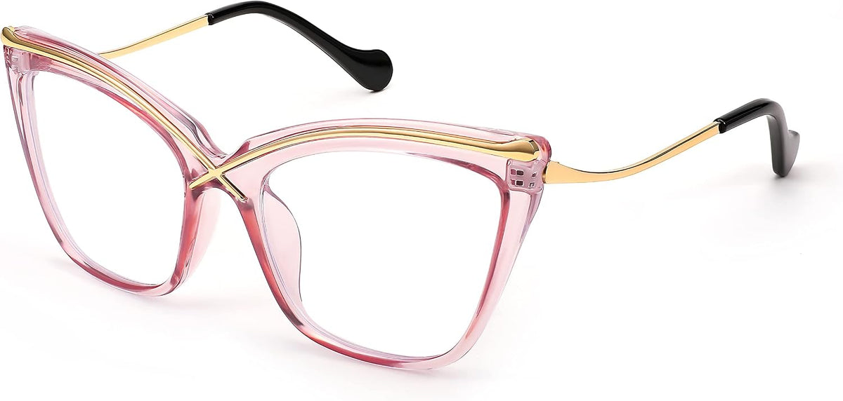 Transparent Pink / 55 Millimeters | B0B63J2JJL | FEISEDY Women Oversized Square Blue Light Blocking Glasses Anti Eyestrain Cat Eye Fashion Eyewear B2956