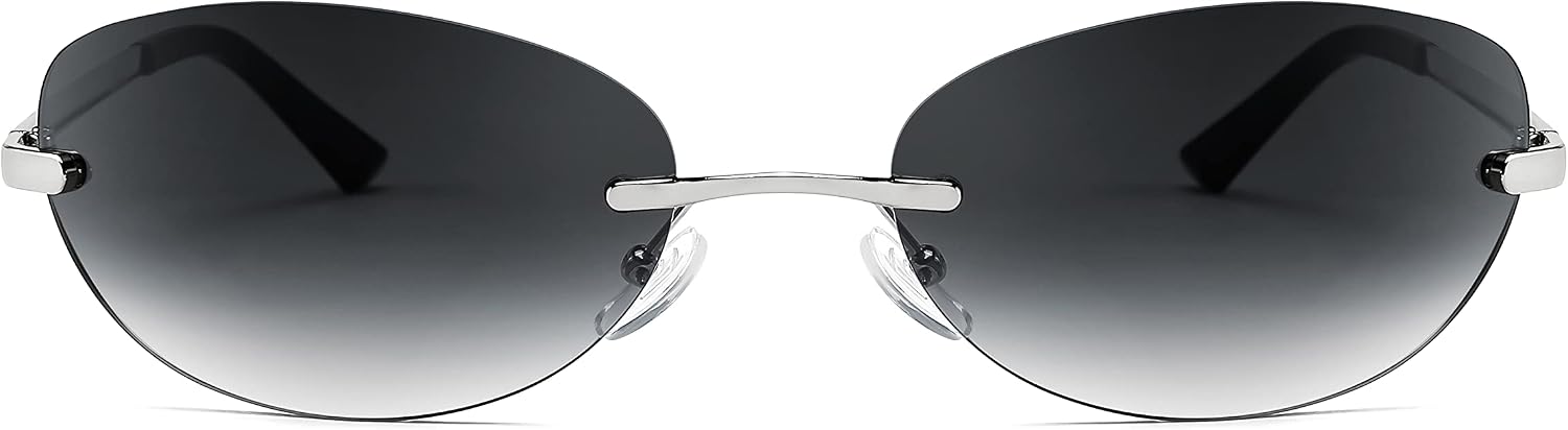 商品图片 24 | B0BZPBKFF1 | FEISEDY Trendy Rimless Oval Sunglasses for Women Men Retro 90s Eyewear Frame Y2K Glasses B2393