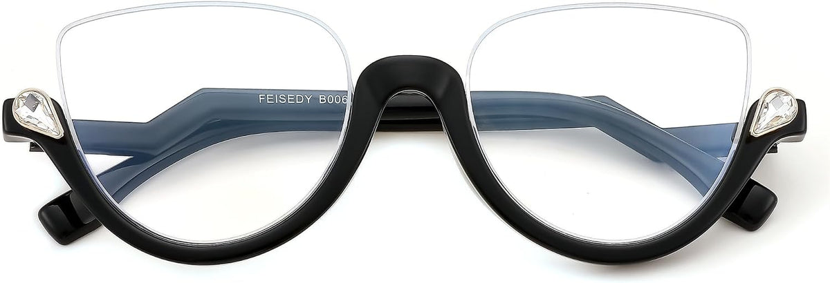 ÉÌƷͼƬ 2 | B0CJFLY9C9 | FEISEDY Reading Glasses for Women Fashion Half Frame Cat Eye Glasses Anti Glare Eyeglasses B0067