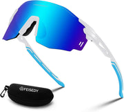 White Frame Blue Mirrored Lens / Large | B0CYZPYDJZ | FEISEDY Rimless Sports Sunglasses for Men Women Tr90 Frame for Cycling Fishing Running B0116