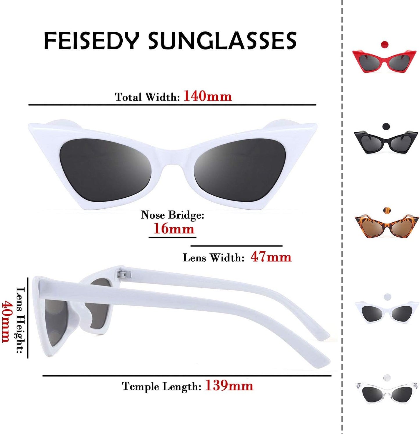 商品图片 23 | B079KYQYT3 | FEISEDY Small Cat Eye Sunglasses Vintage Square Shade Women Eyewear B2291