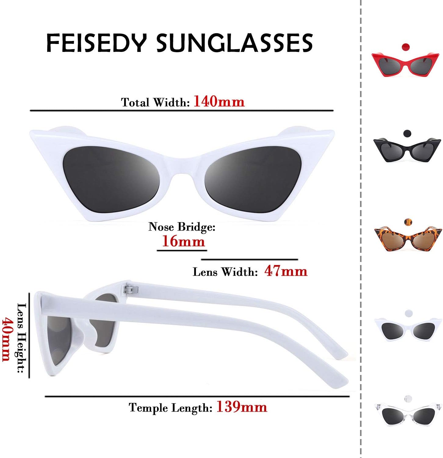 商品图片 23 | B079KYQYT3 | FEISEDY Small Cat Eye Sunglasses Vintage Square Shade Women Eyewear B2291