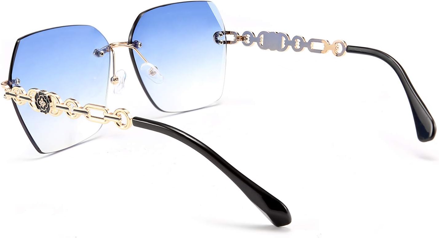 商品图片 23 | B083VRLS2Q | FEISEDY Classic Rimless Sunglasses Women Metal Frame Diamond Cutting Lens Sun Glasses B2567