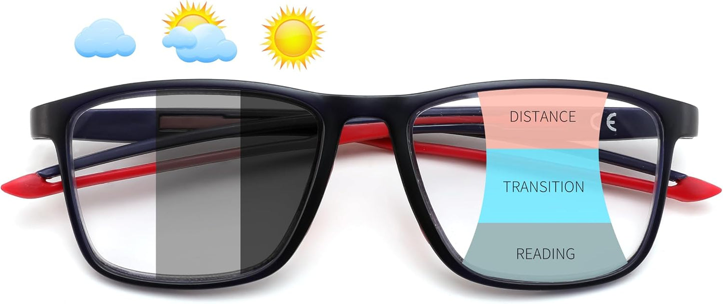 Photochromic+deep Blue / Rectangular / 2.0 x | B0GLF79FD3 | FEISEDY Progressive Multifocal Reading Glasses Blue Light Blocking B0397 | Sports Square Frame Near-Far Dual Use Blue Light Blocking Reading Glasses for Women Men