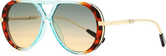 Leopard Frame - Gradient Blue Lens / 53 Millimeters | B0GK15C37X | FEISEDY Retro Aviator Sunglasses for Women Men Vintage Trendy Metal 70s Aviators Sun Glasses B0405