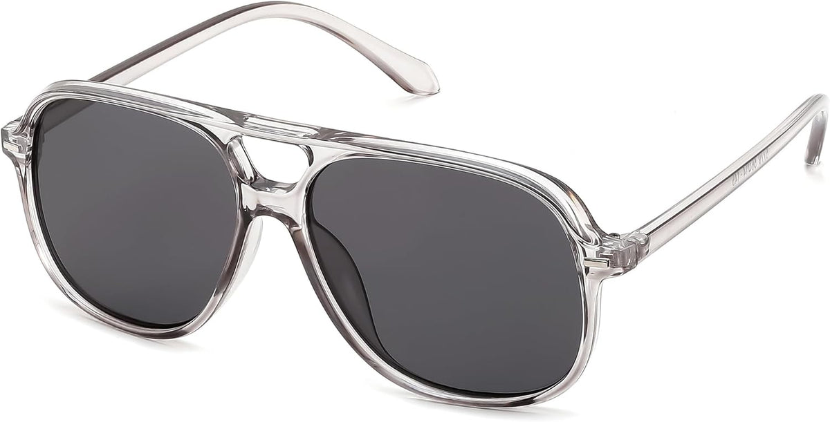 Transparent Grey & Grey / 56 Millimeters | B0H1WFWCP2 | FEISEDY Retro Square Aviator Sunglasses Women Men Double Bridge B0443