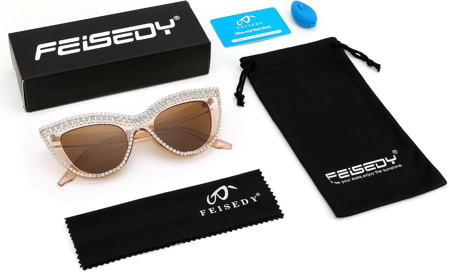 商品图片 31 | B0BZ7YMM4F | FEISEDY Oversized Women Cat Eye Rhinestone Sunglasses Costume Party B2360
