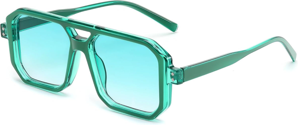 006 Green Frame/Green Lens / 53 Millimeters | B0D3T7G16J | FEISEDY Retro Aviator Square Sunglasses for Women Men UV400 B2939