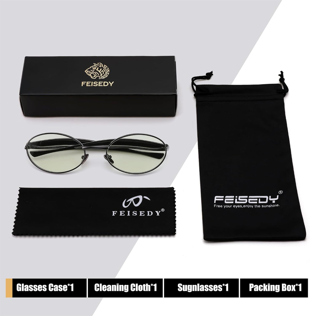 ÉÌƷͼƬ 48 | B0FH4FH8VH | FEISEDY Retro Oval Sunglasses Women Men - Gold Metal Chunky Frame, UV400 for Driving & Daily Wear B0312