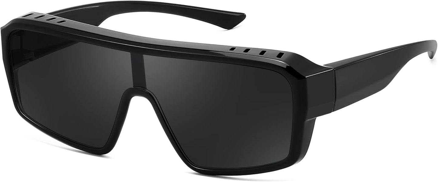 Black/Grey / 71 Millimeters | B0FWBP12H1 | FEISEDY Oversized Square Fit Over Glasses Sunglasses for Men Women B0332