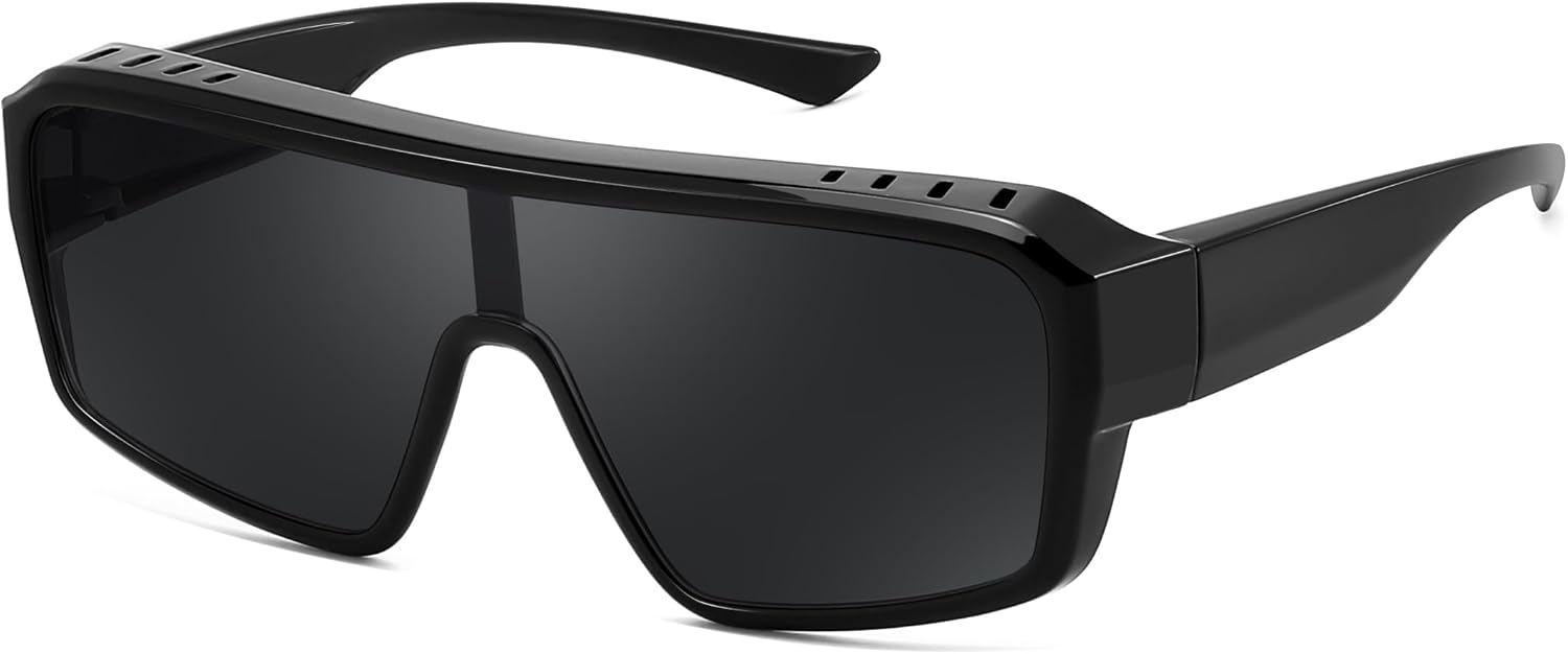 Black/Grey / 71 Millimeters | B0FWBP12H1 | FEISEDY Oversized Square Fit Over Glasses Sunglasses for Men Women B0332