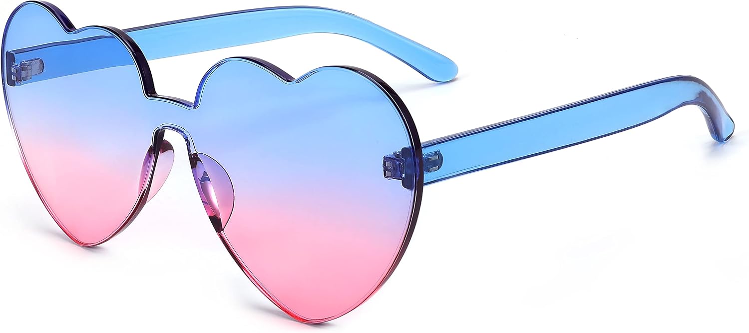 Blue/Pink | B0BMQ7NT2Q | FEISEDY Thick Heart Sunglasses Rimless Heart Shaped Sun Glasses Women Fashion Love Glasses B2419