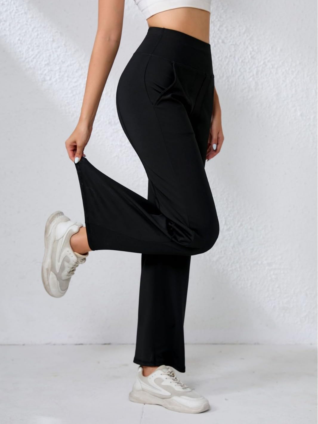 商品图片 4 | B0GPQJ2YK8 | Wide Leg Pants for Women, Petite High Waist Yoga Leggings with Pockets, Tummy Control Workout Pants Lounge Sweatpants