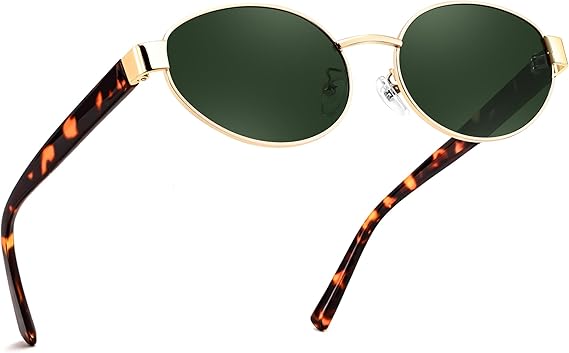FEISEDY Sunglasses Men Women UV400 Protection Retro Trendy Classic Oval Small Metal Frame B0402