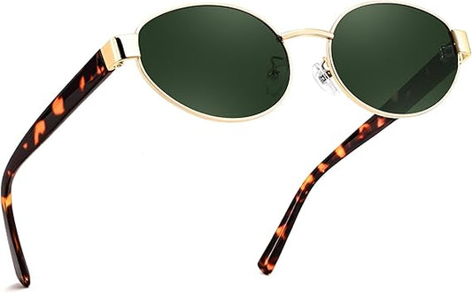 FEISEDY Sunglasses Men Women UV400 Protection Retro Trendy Classic Oval Small Metal Frame B0402