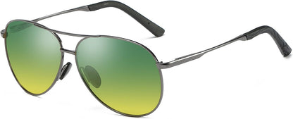 Gunmetal/Day&night | B07BDFMHZ6 | FEISEDY Night Driving Glasses Night Vision Aviator Anti Glare Eyewear for Men Women B2294