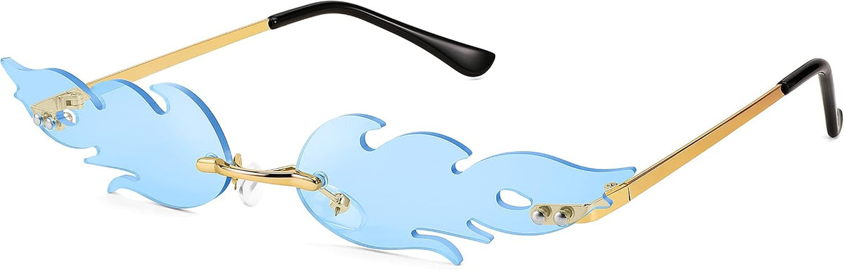 007 Light Blue Lens / 70 Millimeters | B0BJP81YX3 | FEISEDY Fire Flame Sunglasses for Women Mirror Rimless Fire Shaped Novelty Sunglasses B2839