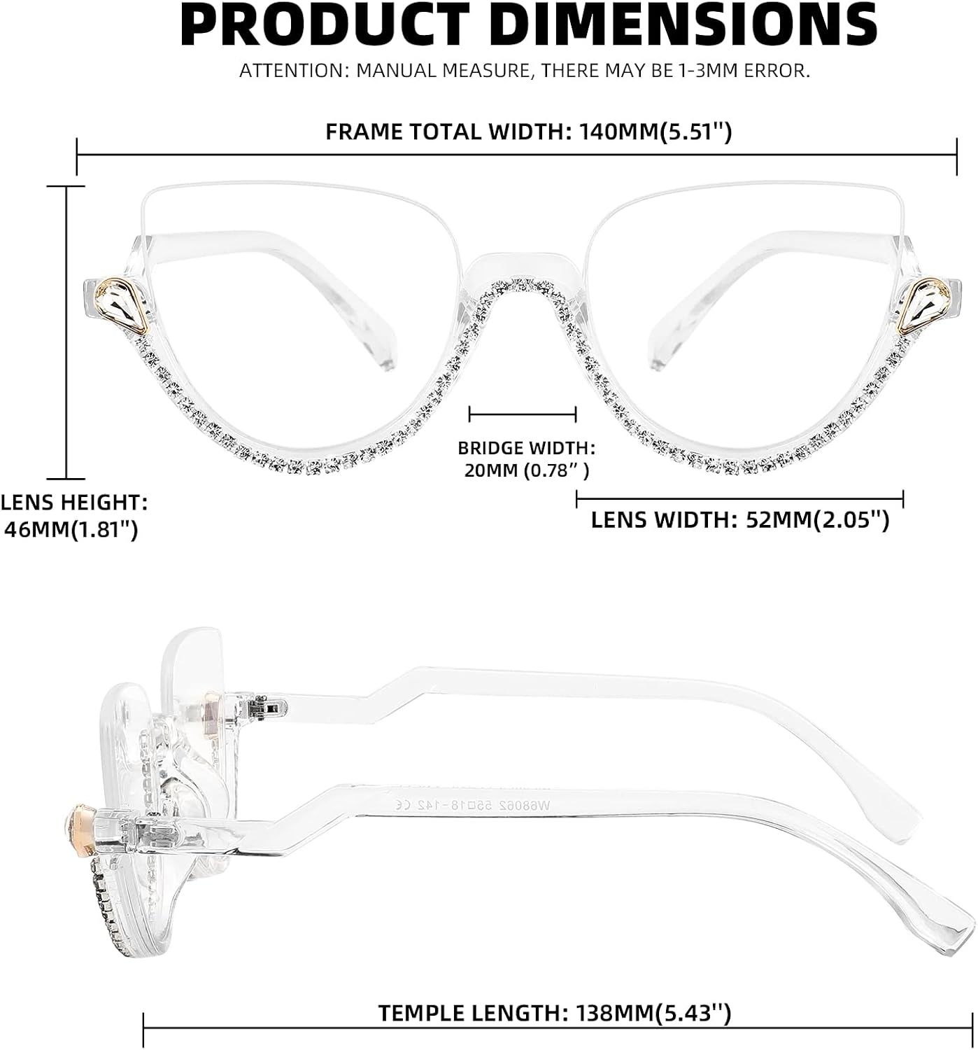 商品图片 12 | B0BK84HWH8 | FEISEDY Women Blue Light Blocking Glasses Fashion Half Frame Cat Eye Glasses Inlaid Diamond Anti Eyestrain B2995