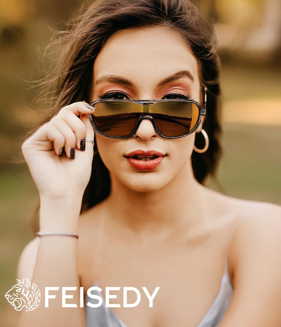 商品图片 16 | B0DSV55WLM | FEISEDY Polarized Sunglasses Men Women Mirrored One Piece Lens B0277