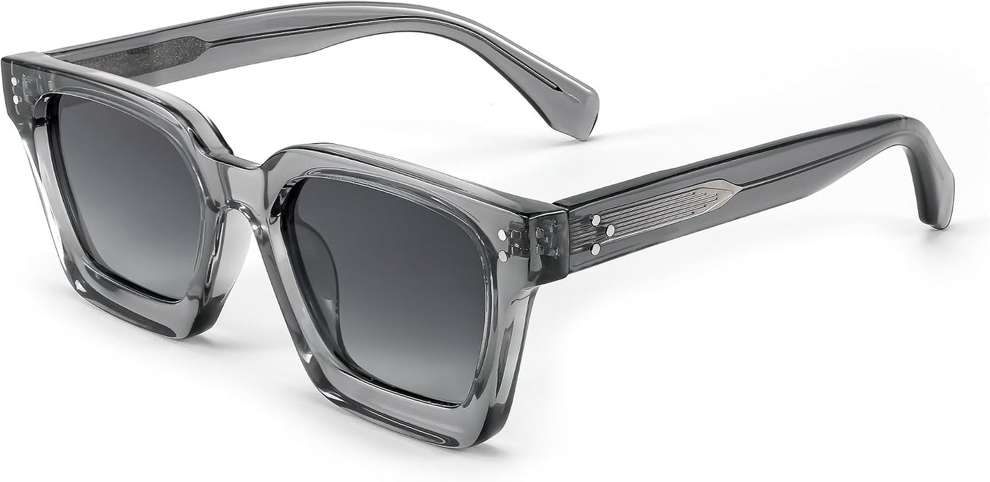003 Transparent Gray Frame | Polarized Gray Lenses / 50 Millimeters | B0C9J9VMJL | FEISEDY Sunglasses Men Women Polarized, Chunky Square Thick Frame, Rectangle UV400 Shade Sun Glasses B2396