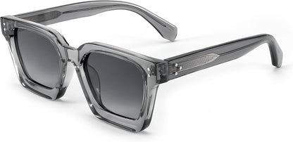 003 Transparent Gray Frame | Polarized Gray Lenses / 50 Millimeters | B0C9J9VMJL | FEISEDY Sunglasses Men Women Polarized, Chunky Square Thick Frame, Rectangle UV400 Shade Sun Glasses B2396