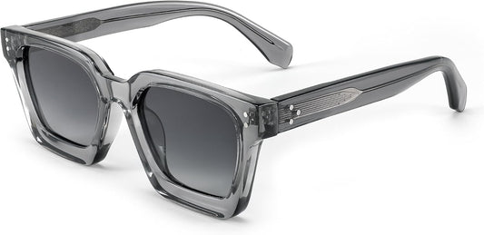 003 Transparent Gray Frame | Polarized Gray Lenses / 50 Millimeters | B0C9J9VMJL | FEISEDY Sunglasses Men Women Polarized, Chunky Square Thick Frame, Rectangle UV400 Shade Sun Glasses B2396