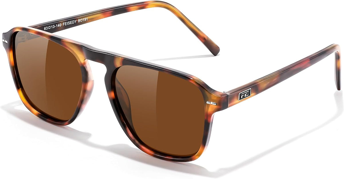 006 Leopard Frame & Tea / 52 Millimeters | B0F4D3B6FF | FEISEDY Polarized Aviator Mens Sunglasses Square Modern Women Vintage Style Acetate Frame UV400 B0191