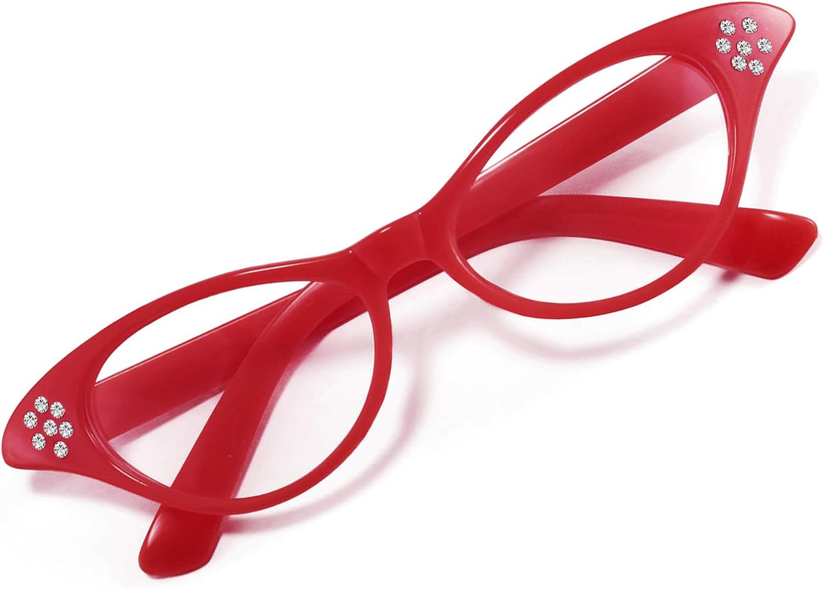 002 Red Frame / 53 Millimeters | B09M8G5JYQ | FEISEDY Rhinestone Cat Eye Sunglasses for Women 50s 60s Party Style B2848