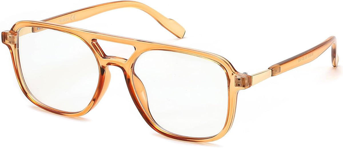 Transparent Tea / 52 Millimeters | B0DPLWFQD4 | FEISEDY Vintage Square Blue Light Blocking Glasses Women Men 70s Flat Aviator Glasses Computer Anti Glare B0062